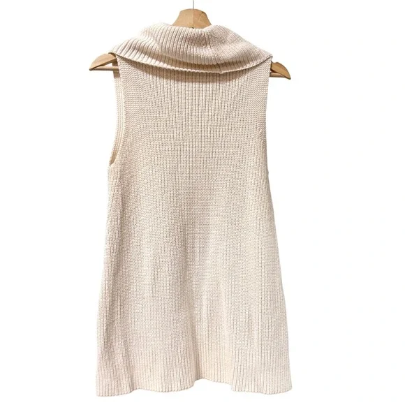 Lou Grey Loft Cream Knit Cowl Neck Sleeveless Tunic Vest Rich Sweater Size S - Picture 2 of 9
